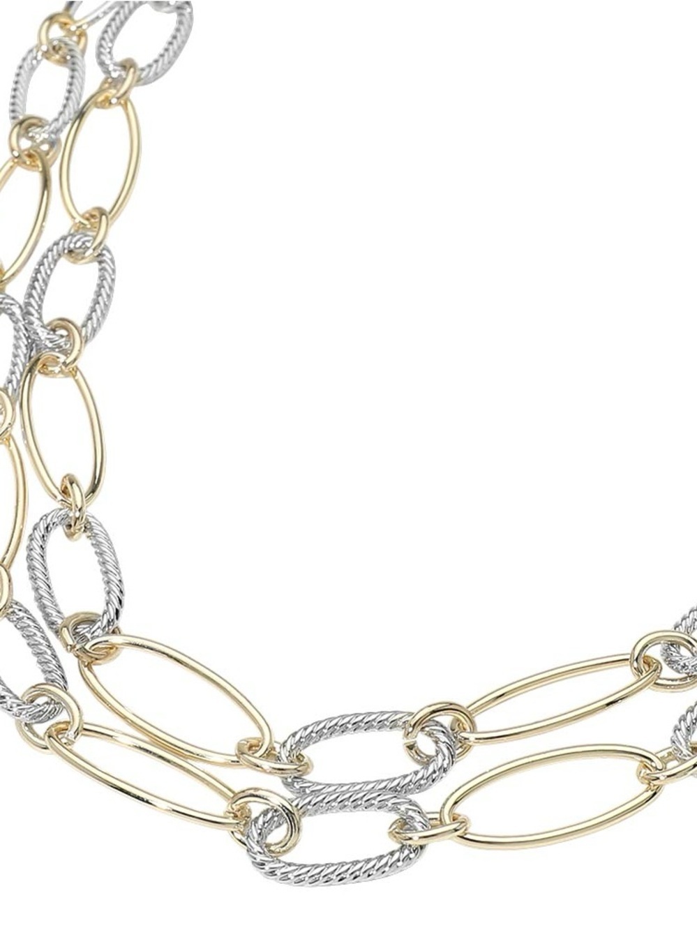 14K Gold Plated Two Tone Oval Link Double Layered Necklace